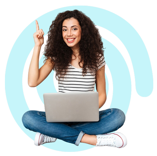 Woman with laptop sitting on flor